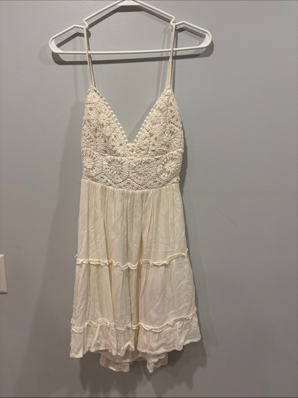 Cream Crochet Bodice Spaghetti Strap Dress ptp 15-16 length 33
